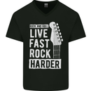 Live Fast Rock Harder Guitar & Roll Music Mens V-Neck Cotton T-Shirt Black