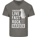 Live Fast Rock Harder Guitar & Roll Music Mens V-Neck Cotton T-Shirt Charcoal