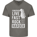 Live Fast Rock Harder Guitar & Roll Music Mens V-Neck Cotton T-Shirt Charcoal