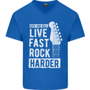 Live Fast Rock Harder Guitar & Roll Music Mens V-Neck Cotton T-Shirt Royal Blue