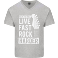 Live Fast Rock Harder Guitar & Roll Music Mens V-Neck Cotton T-Shirt Sports Grey