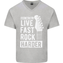 Live Fast Rock Harder Guitar & Roll Music Mens V-Neck Cotton T-Shirt Sports Grey