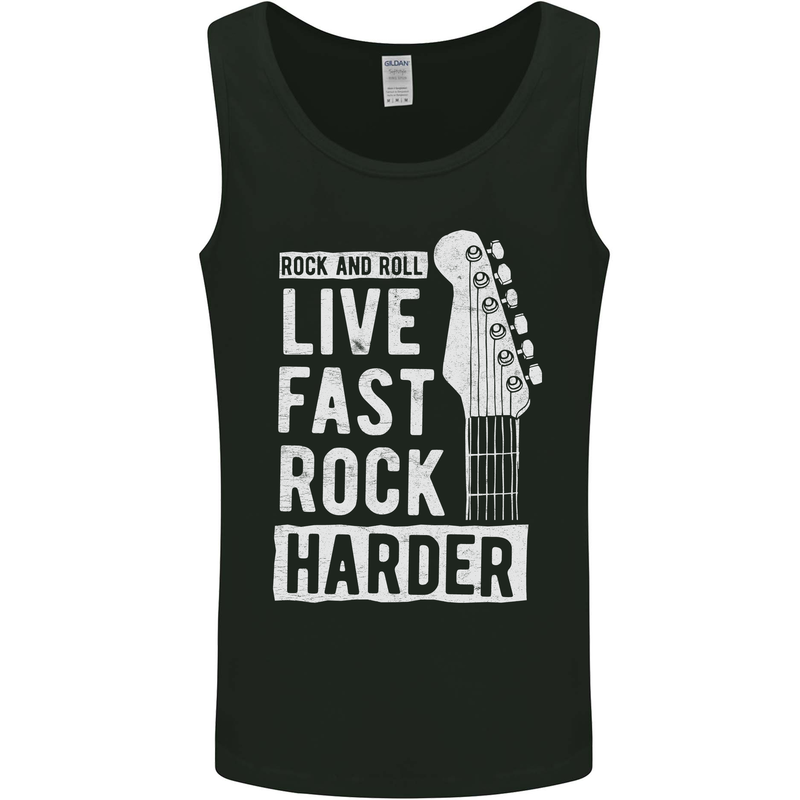 Live Fast Rock Harder Guitar & Roll Music Mens Vest Tank Top Black
