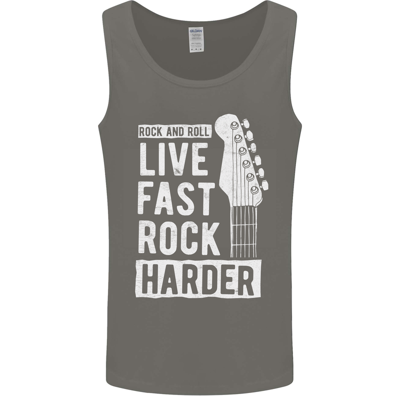 Live Fast Rock Harder Guitar & Roll Music Mens Vest Tank Top Charcoal