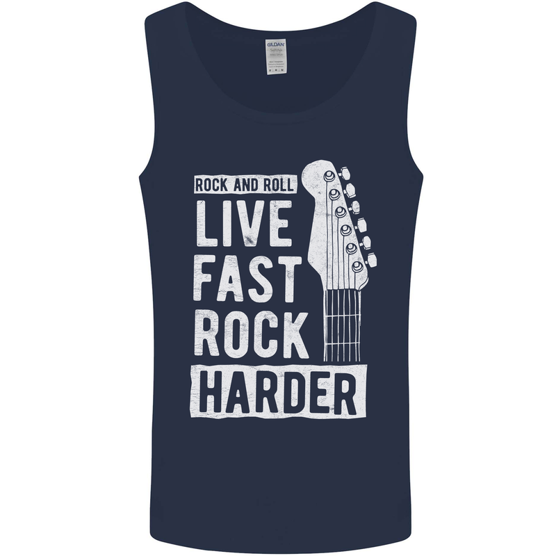 Live Fast Rock Harder Guitar & Roll Music Mens Vest Tank Top Navy Blue