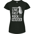 Live Fast Rock Harder Guitar & Roll Music Womens Petite Cut T-Shirt Black