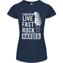 Live Fast Rock Harder Guitar & Roll Music Womens Petite Cut T-Shirt Navy Blue