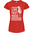 Live Fast Rock Harder Guitar & Roll Music Womens Petite Cut T-Shirt Red