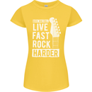 Live Fast Rock Harder Guitar & Roll Music Womens Petite Cut T-Shirt Yellow