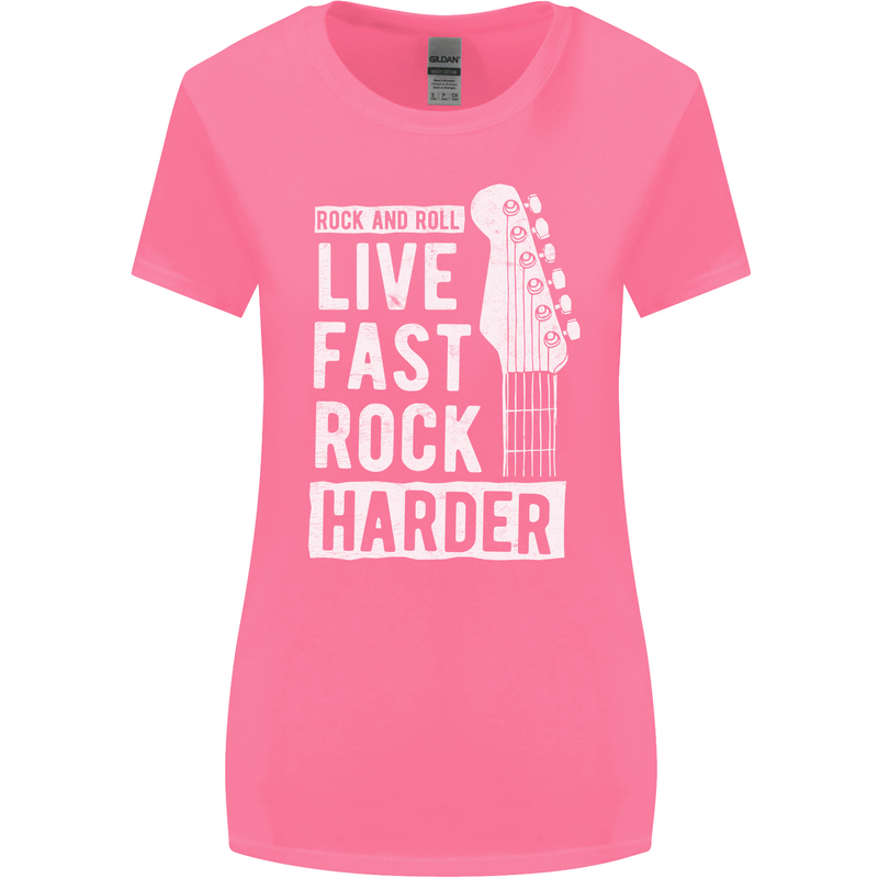 Live Fast Rock Harder Guitar & Roll Music Womens Wider Cut T-Shirt Azalea