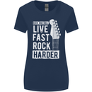 Live Fast Rock Harder Guitar & Roll Music Womens Wider Cut T-Shirt Navy Blue