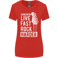 Live Fast Rock Harder Guitar & Roll Music Womens Wider Cut T-Shirt Red