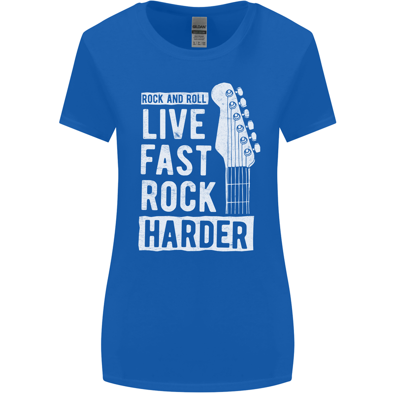 Live Fast Rock Harder Guitar & Roll Music Womens Wider Cut T-Shirt Royal Blue