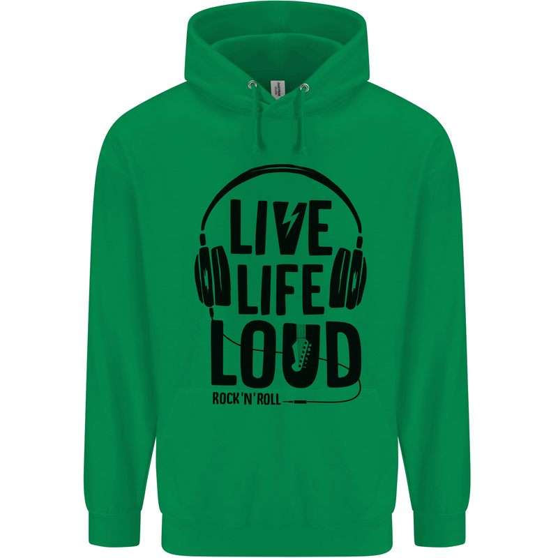 Live Life Loud Rock n Roll Guitar Music Childrens Kids Hoodie Irish Green