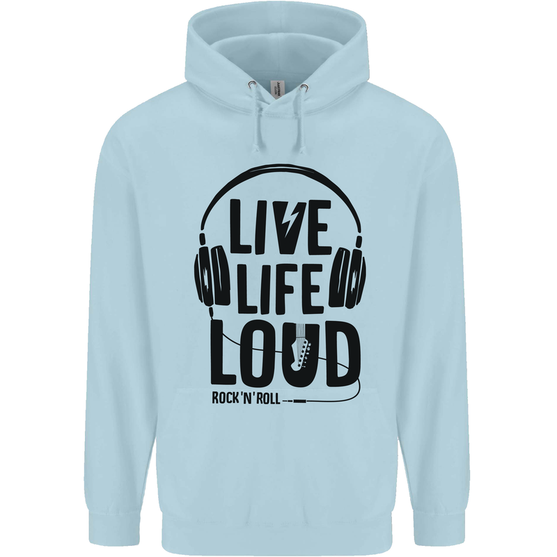 Live Life Loud Rock n Roll Guitar Music Childrens Kids Hoodie Light Blue