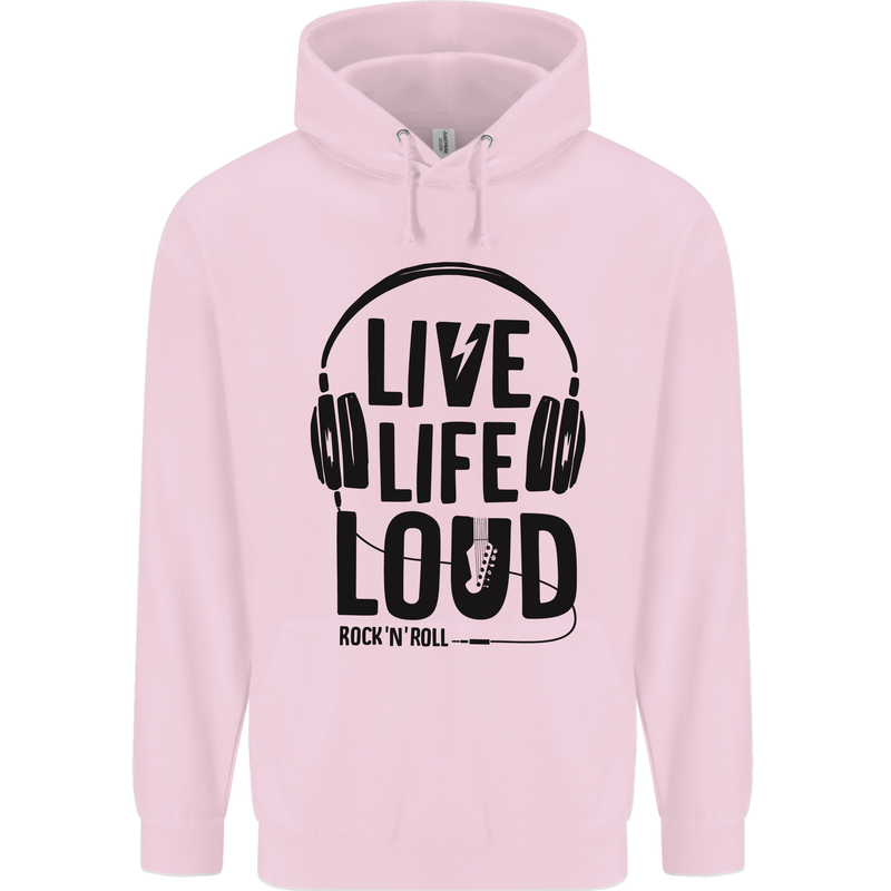 Live Life Loud Rock n Roll Guitar Music Childrens Kids Hoodie Light Pink