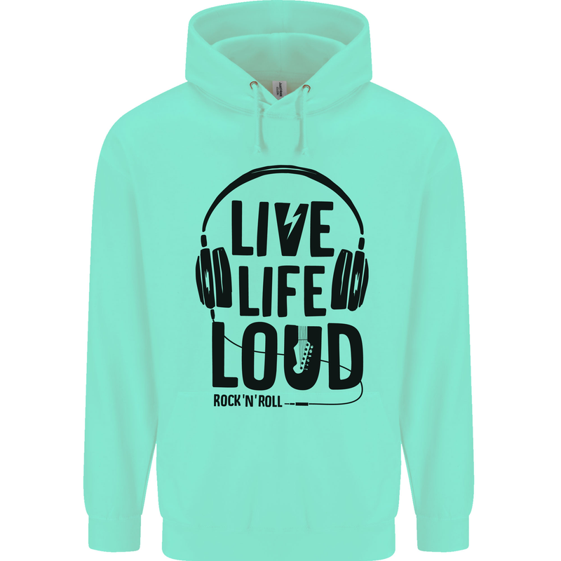 Live Life Loud Rock n Roll Guitar Music Childrens Kids Hoodie Peppermint