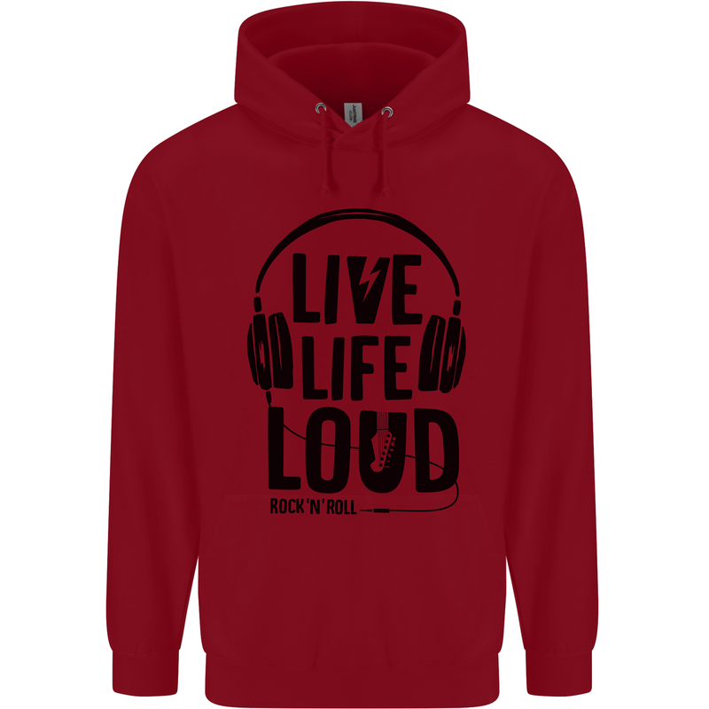 Live Life Loud Rock n Roll Guitar Music Childrens Kids Hoodie Red