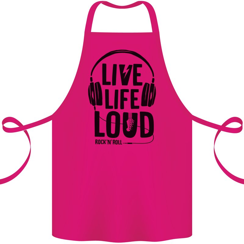 Live Life Loud Rock n Roll Guitar Music Cotton Apron 100% Organic Pink