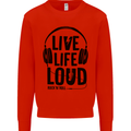 Live Life Loud Rock n Roll Guitar Music Kids Sweatshirt Jumper Bright Red