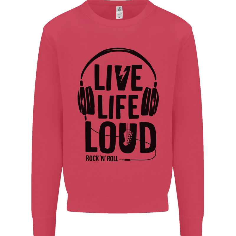 Live Life Loud Rock n Roll Guitar Music Kids Sweatshirt Jumper Heliconia