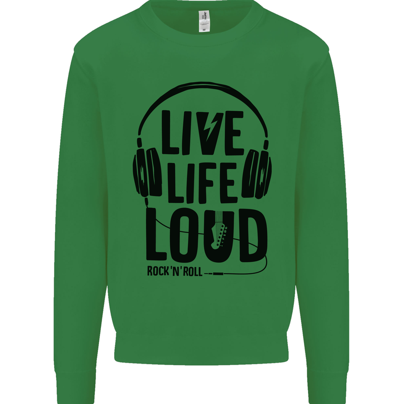 Live Life Loud Rock n Roll Guitar Music Kids Sweatshirt Jumper Irish Green