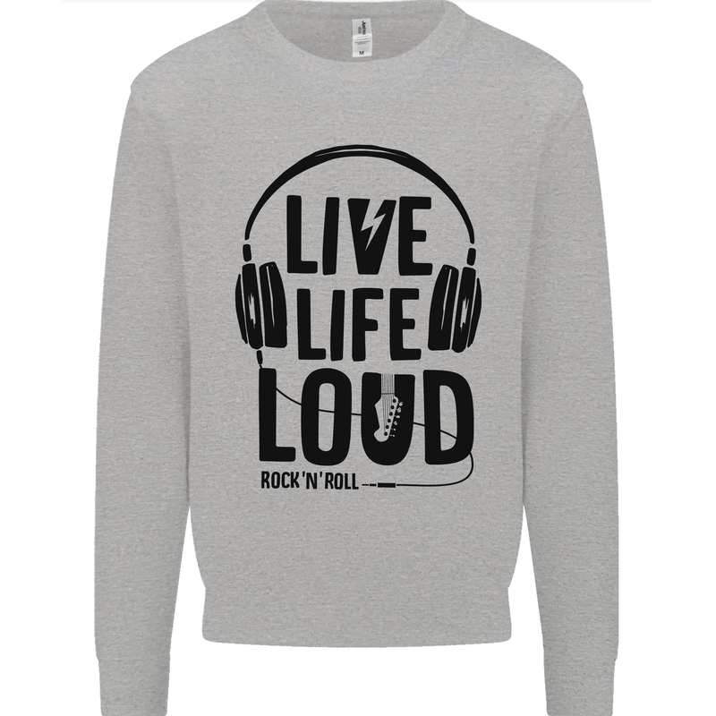 Live Life Loud Rock n Roll Guitar Music Kids Sweatshirt Jumper Sports Grey