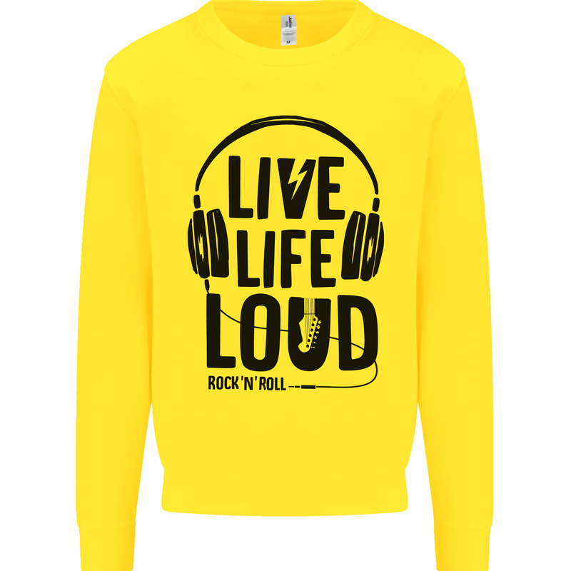 Live Life Loud Rock n Roll Guitar Music Kids Sweatshirt Jumper Yellow