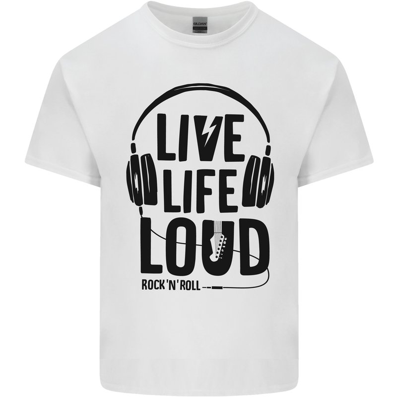 Live Life Loud Rock n Roll Guitar Music Kids T-Shirt Childrens White