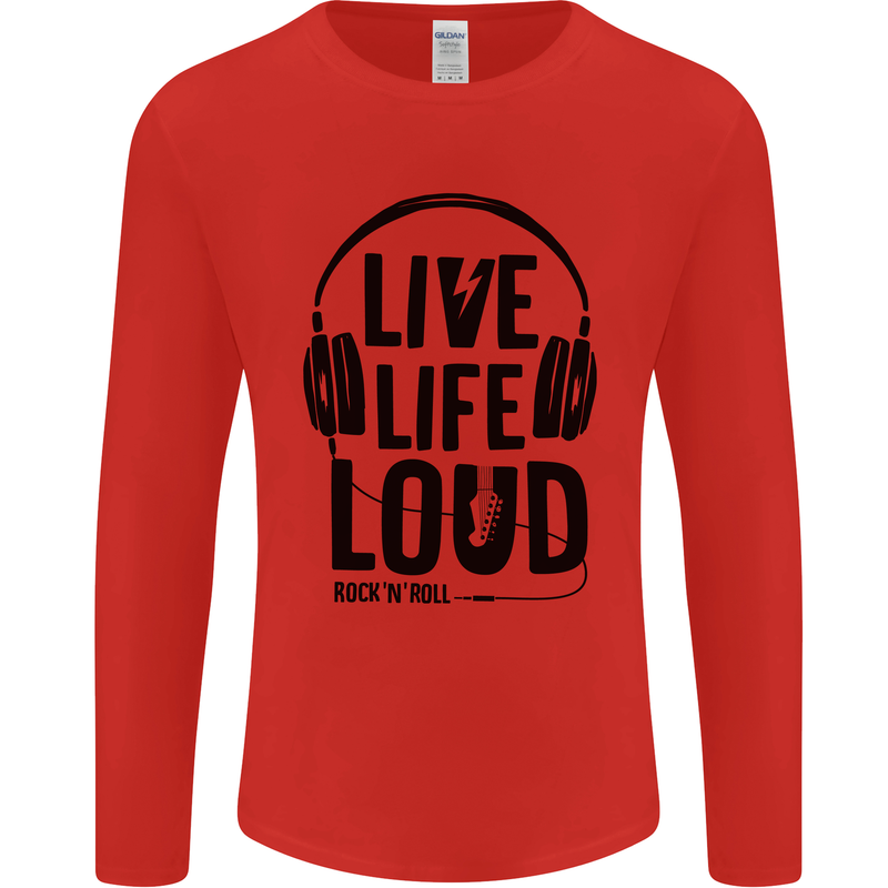Live Life Loud Rock n Roll Guitar Music Mens Long Sleeve T-Shirt Red