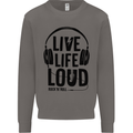 Live Life Loud Rock n Roll Guitar Music Mens Sweatshirt Jumper Charcoal