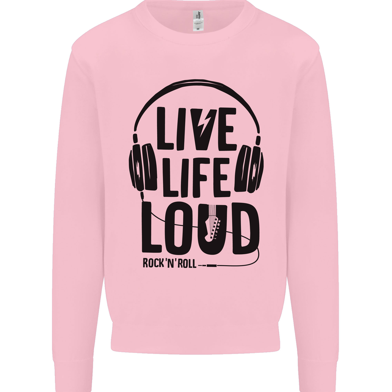 Live Life Loud Rock n Roll Guitar Music Mens Sweatshirt Jumper Light Pink