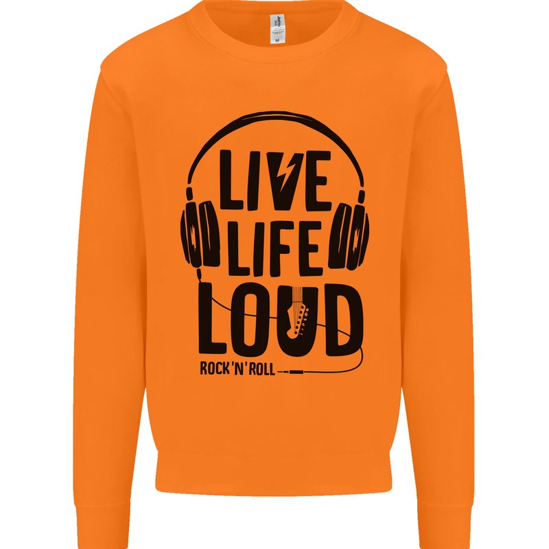 Live Life Loud Rock n Roll Guitar Music Mens Sweatshirt Jumper Orange