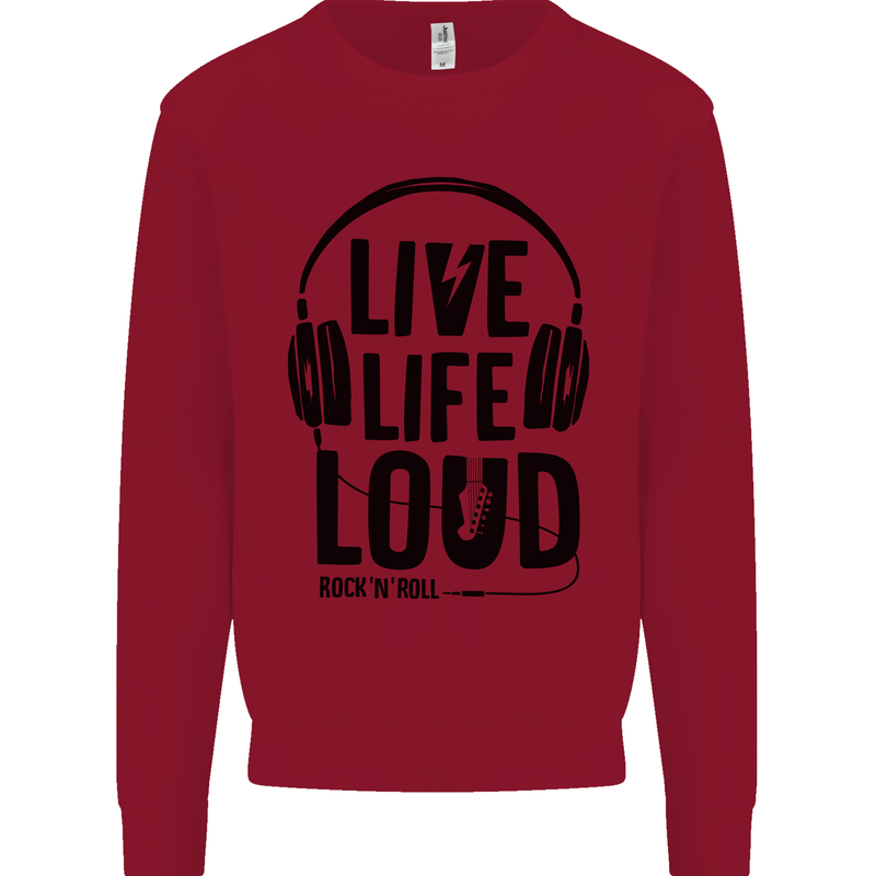 Live Life Loud Rock n Roll Guitar Music Mens Sweatshirt Jumper Red