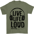 Live Life Loud Rock n Roll Guitar Music Mens T-Shirt 100% Cotton Military Green