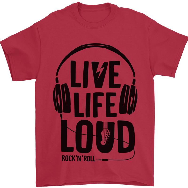 Live Life Loud Rock n Roll Guitar Music Mens T-Shirt 100% Cotton Red