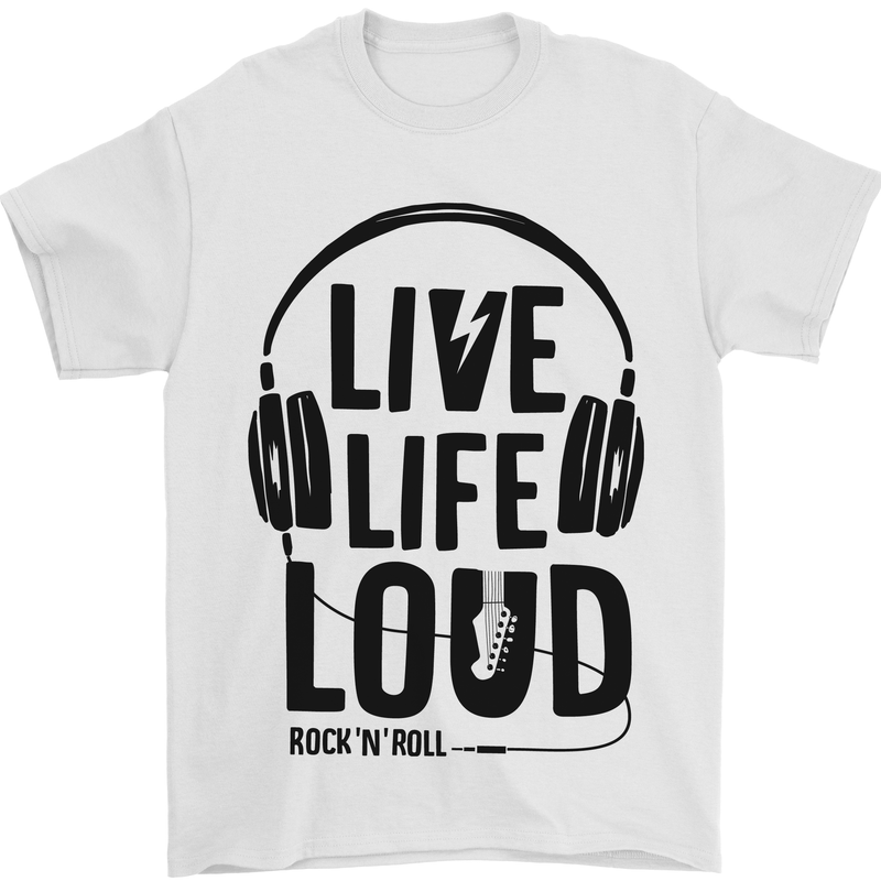 Live Life Loud Rock n Roll Guitar Music Mens T-Shirt 100% Cotton White