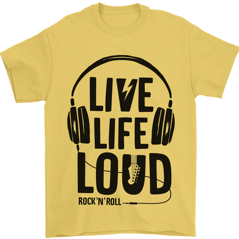 Live Life Loud Rock n Roll Guitar Music Mens T-Shirt 100% Cotton Yellow