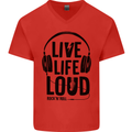 Live Life Loud Rock n Roll Guitar Music Mens V-Neck Cotton T-Shirt Red