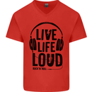 Live Life Loud Rock n Roll Guitar Music Mens V-Neck Cotton T-Shirt Red