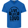 Live Life Loud Rock n Roll Guitar Music Mens V-Neck Cotton T-Shirt Royal Blue