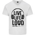 Live Life Loud Rock n Roll Guitar Music Mens V-Neck Cotton T-Shirt White