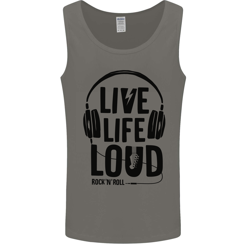 Live Life Loud Rock n Roll Guitar Music Mens Vest Tank Top Charcoal