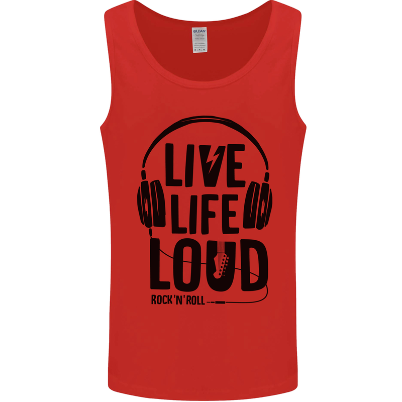 Live Life Loud Rock n Roll Guitar Music Mens Vest Tank Top Red