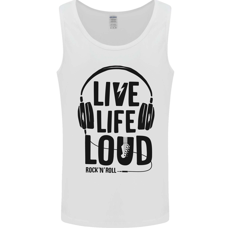 Live Life Loud Rock n Roll Guitar Music Mens Vest Tank Top White