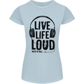 Live Life Loud Rock n Roll Guitar Music Womens Petite Cut T-Shirt Light Blue