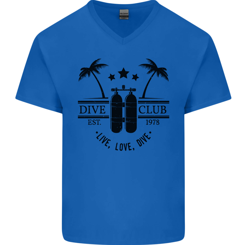 Live Love Dive Funny Scuba Diving Diver Mens V-Neck Cotton T-Shirt Royal Blue