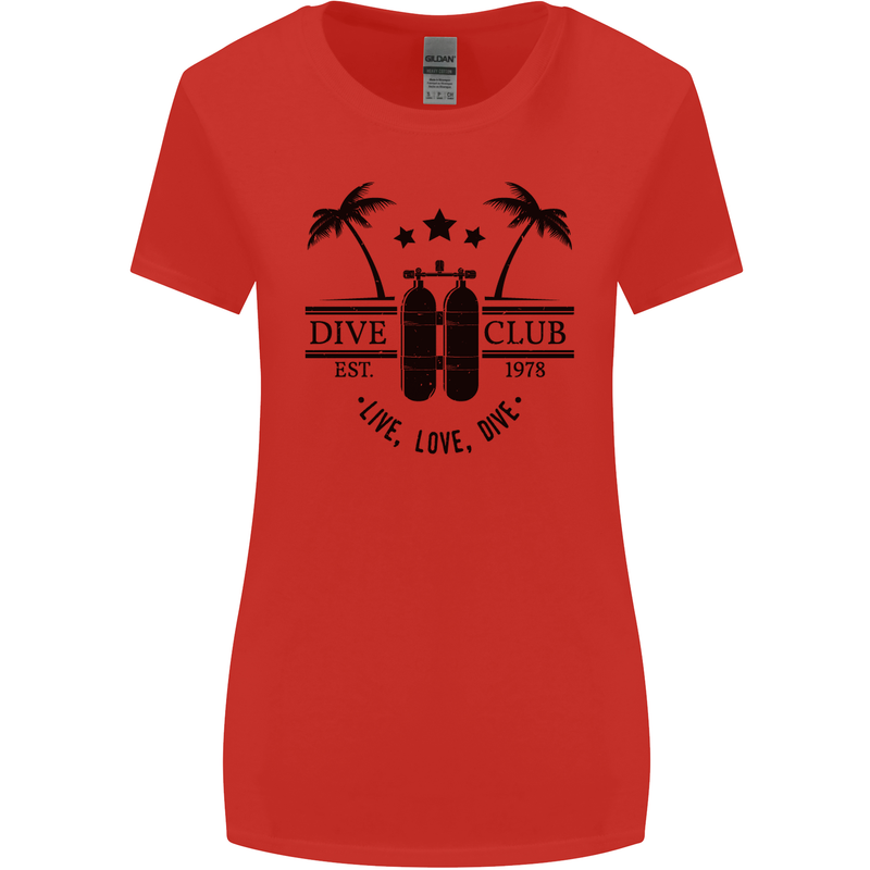 Live Love Dive Funny Scuba Diving Diver Womens Wider Cut T-Shirt Red