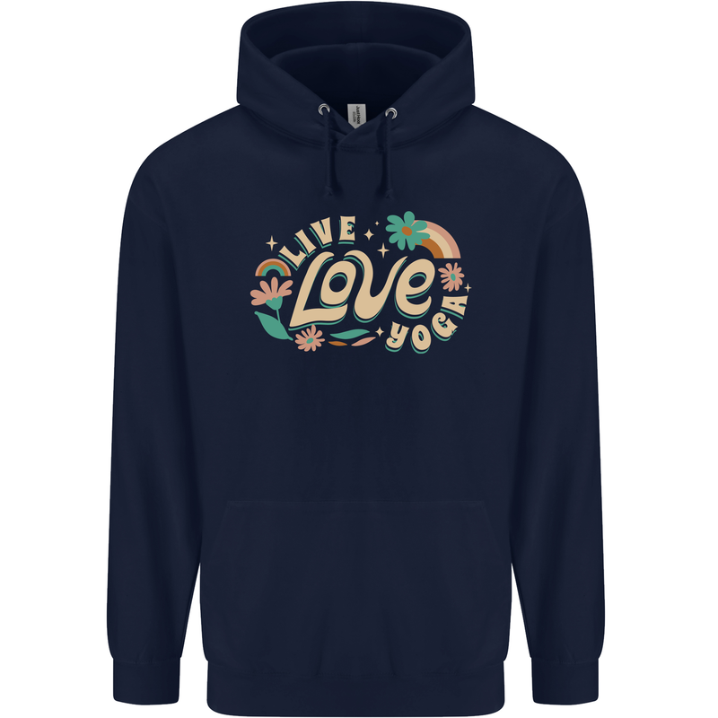 Live Love Yoga Mens 80% Cotton Hoodie Navy Blue