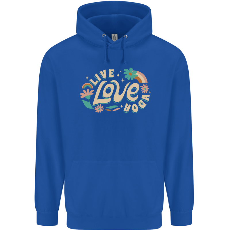 Live Love Yoga Mens 80% Cotton Hoodie Royal Blue